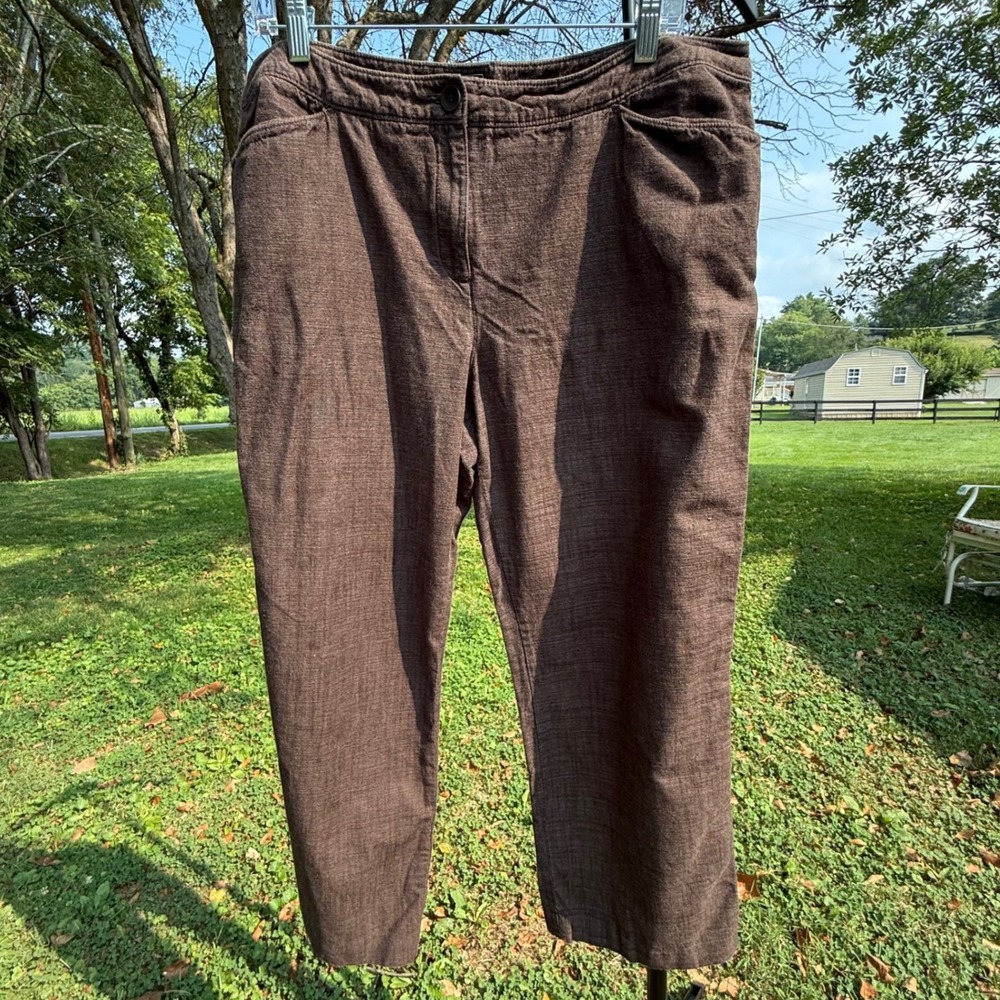 Eileen Fisher Womens Brown Textured Straight Leg Trousers Size L Zip Fly Pants